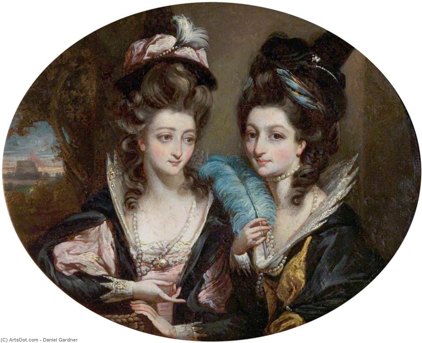 Wikioo.org - The Encyclopedia of Fine Arts - Painting, Artwork by Daniel Gardner - Mrs Gwynne And Mrs Bunbury As The Merry Wives Of Windsor