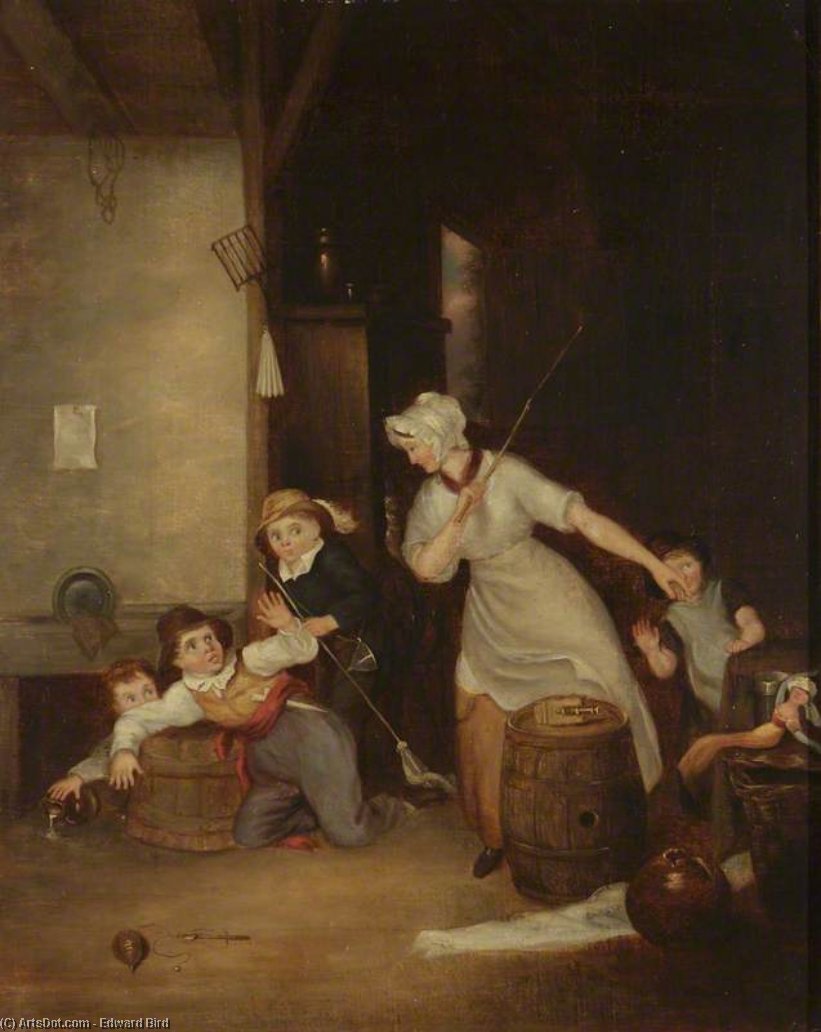 WikiOO.org - Encyclopedia of Fine Arts - Målning, konstverk Edward Bird - A Dame Scolding Naughty Children