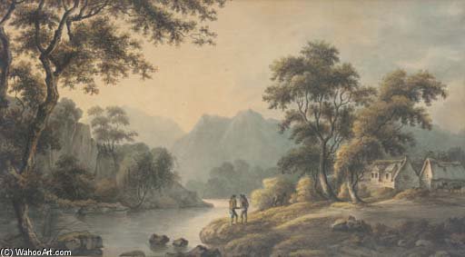 WikiOO.org - Енциклопедия за изящни изкуства - Живопис, Произведения на изкуството Francis Nicholson - Figures In A Romantic Landscape