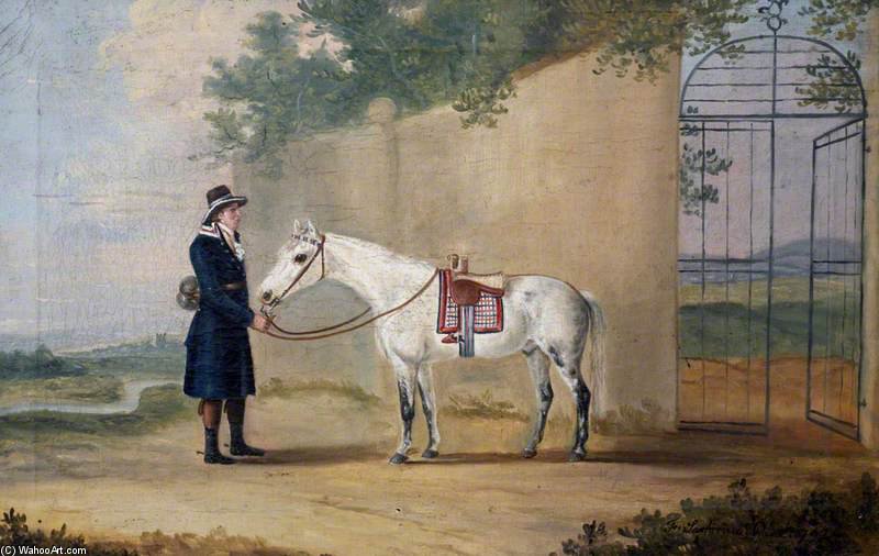 WikiOO.org - Encyclopedia of Fine Arts - Maleri, Artwork Francis Sartorius Ii (John Francis Sartorius) - A Grey Horse And Groom Outside A Gate