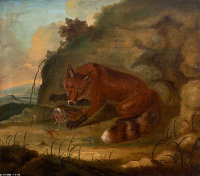 WikiOO.org – 美術百科全書 - 繪畫，作品 Francis Sartorius Ii (John Francis Sartorius) - 狐狸的母鸡头