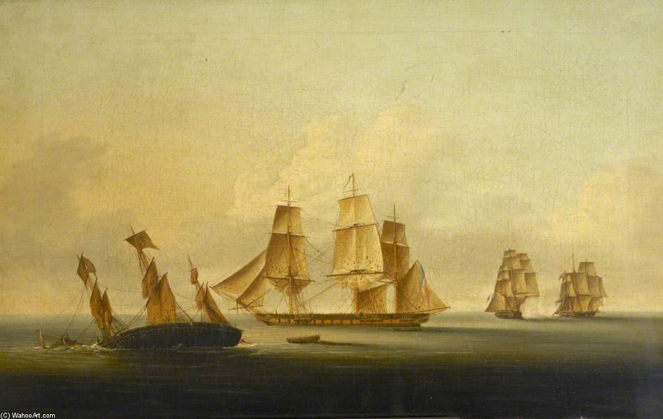 Wikioo.org - The Encyclopedia of Fine Arts - Painting, Artwork by Francis Sartorius Ii (John Francis Sartorius) - End Of The Action Between Hms 'arrow' And 'acheron' And The French Frigates 'hortense' And 'incorruptible'
