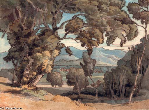 WikiOO.org - Encyclopedia of Fine Arts - Målning, konstverk Francis Towne - View Looking Towards The Appenines, Italy