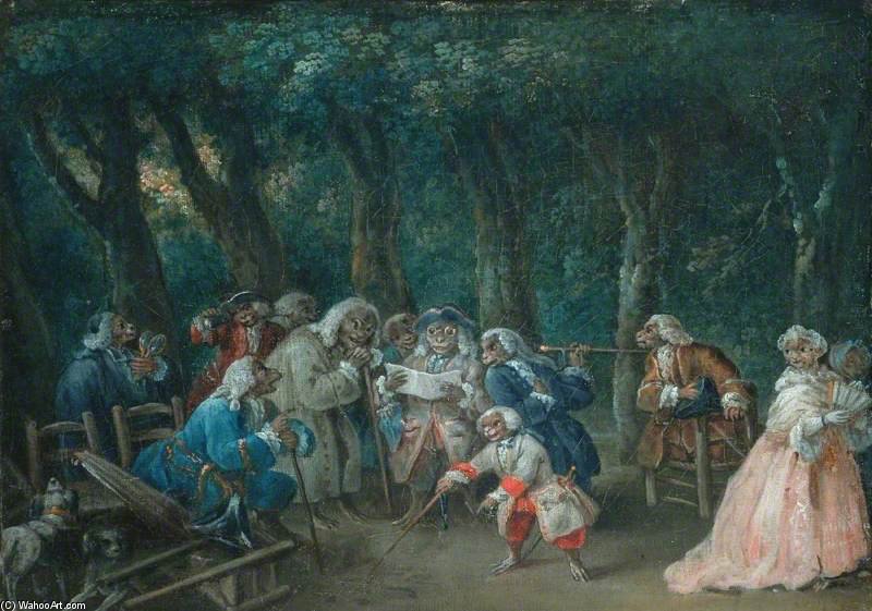 WikiOO.org - Encyclopedia of Fine Arts - Målning, konstverk François Louis Joseph Watteau (Watteau De Lille) - An Assemblage Of Monkeys In A Park Dressed As Humans