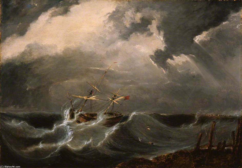 WikiOO.org - Encyclopedia of Fine Arts - Maleri, Artwork Francois Louis Thomas Francia - Saving The Crew Of The Brig 'leipzig', Wrecked On Yarmouth Bar