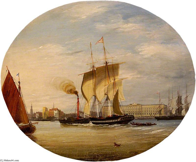 WikiOO.org - Encyclopedia of Fine Arts - Maľba, Artwork Frederick Calvert - Shipping With Riverside Buildings