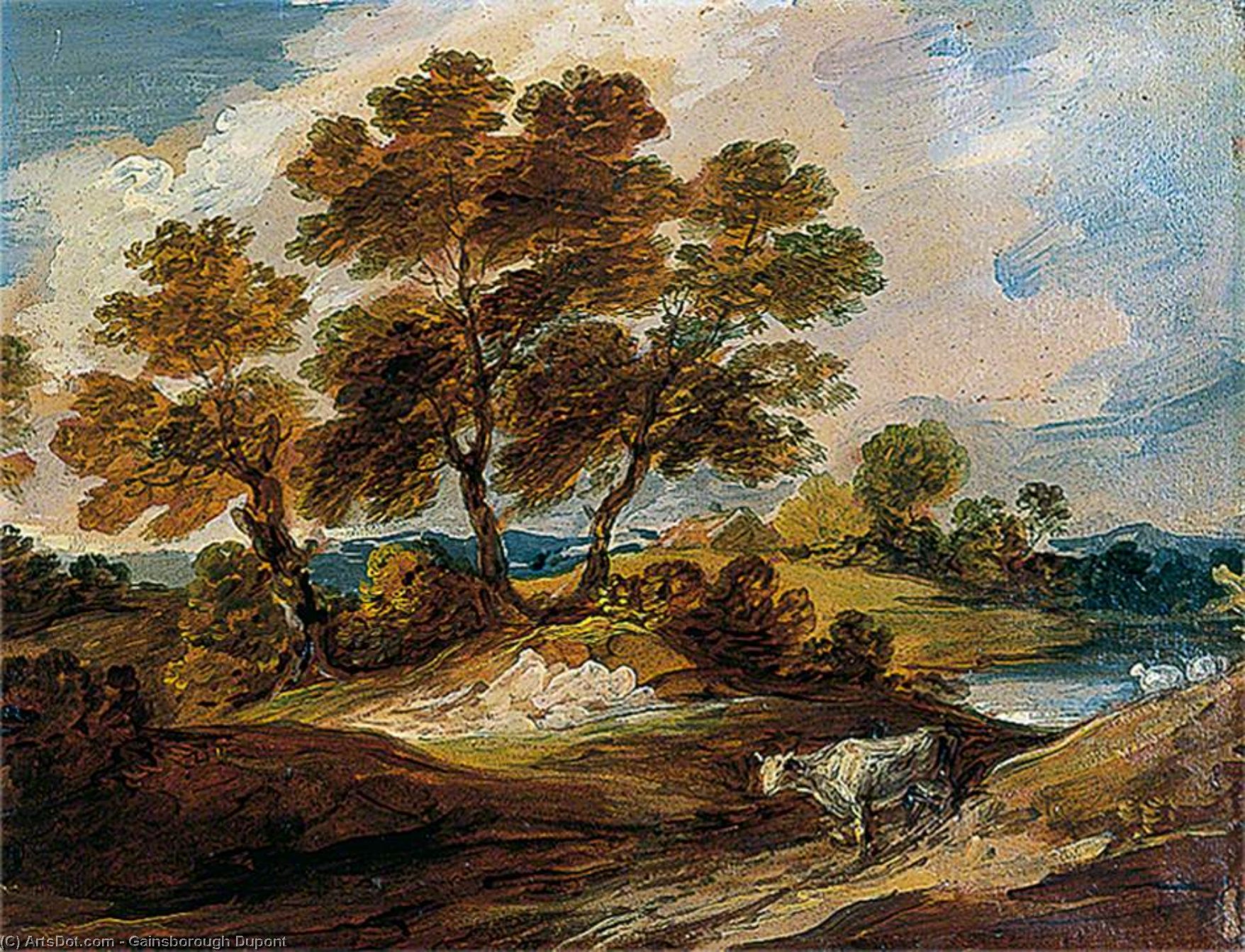 Wikioo.org - สารานุกรมวิจิตรศิลป์ - จิตรกรรม Gainsborouth Dupont - Landscape With A Cow And A Sheep