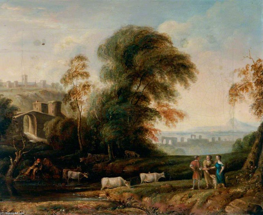 Wikioo.org - The Encyclopedia of Fine Arts - Painting, Artwork by George Barret The Elder - Classical Landscape With Figures