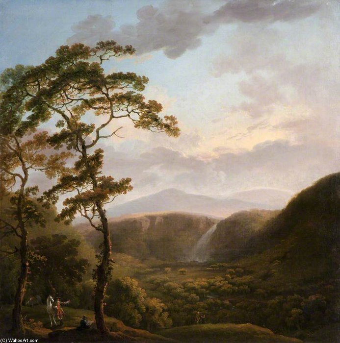 WikiOO.org - Enciklopedija likovnih umjetnosti - Slikarstvo, umjetnička djela George Barret The Elder - Waterfall At Powerscourt