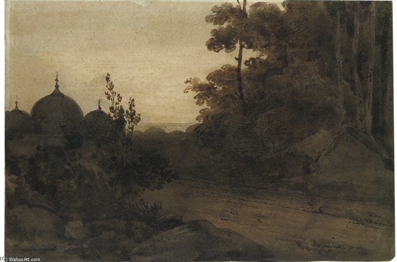 Wikioo.org - The Encyclopedia of Fine Arts - Painting, Artwork by George Chinnery - A Bengal Landscape, Dusk