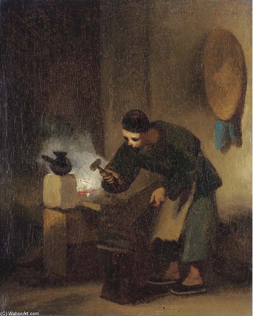 WikiOO.org - Enciclopédia das Belas Artes - Pintura, Arte por George Chinnery - A Chinese Blacksmith