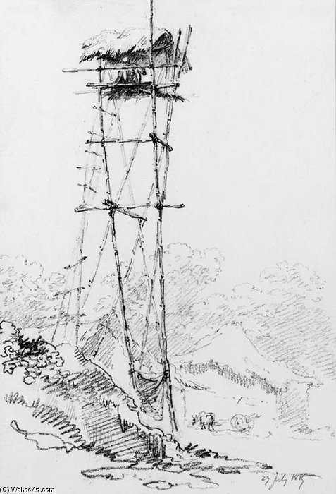 Wikioo.org - The Encyclopedia of Fine Arts - Painting, Artwork by George Chinnery - A Macchan Or Watch Tower