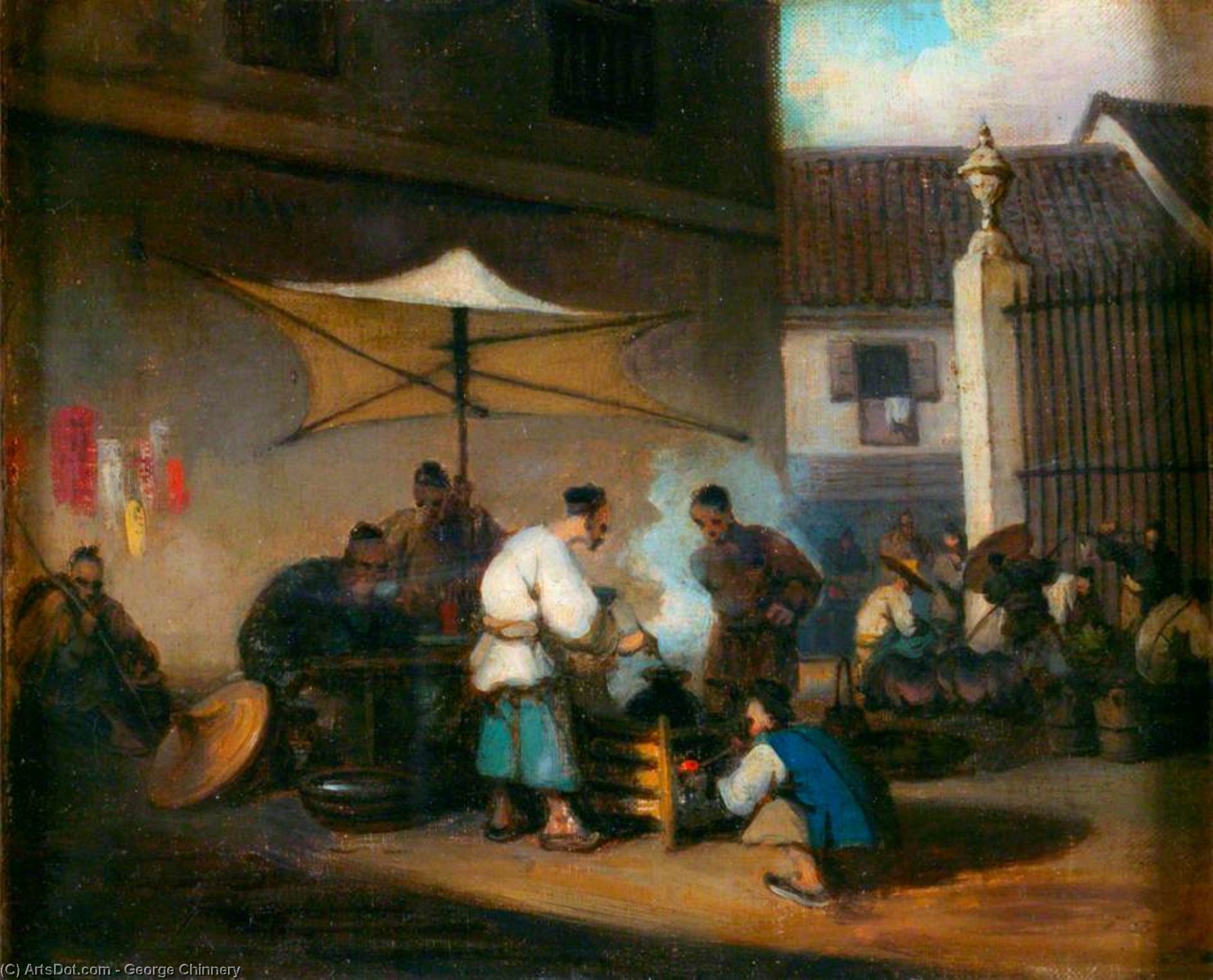 Wikioo.org - The Encyclopedia of Fine Arts - Painting, Artwork by George Chinnery - Chinese Street Scene At Macao