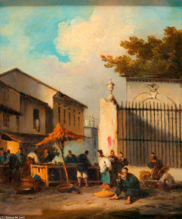 Wikioo.org - The Encyclopedia of Fine Arts - Painting, Artwork by George Chinnery - Chinese Street Scene With Figures