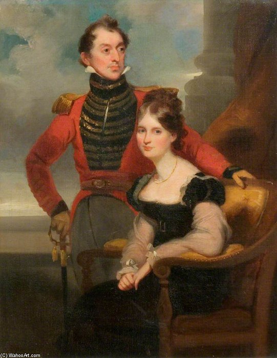 Wikioo.org - The Encyclopedia of Fine Arts - Painting, Artwork by George Chinnery - Ensign In Uniform With His Wife