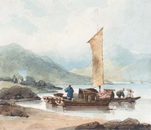 Wikioo.org - The Encyclopedia of Fine Arts - Painting, Artwork by George Chinnery - Fishing Boats, Macao