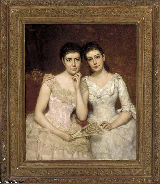 WikiOO.org - אנציקלופדיה לאמנויות יפות - ציור, יצירות אמנות George Peter Alexander Healy - Portrait Of Miss Sophie Burnley And Miss Charlotte Heath Burnley