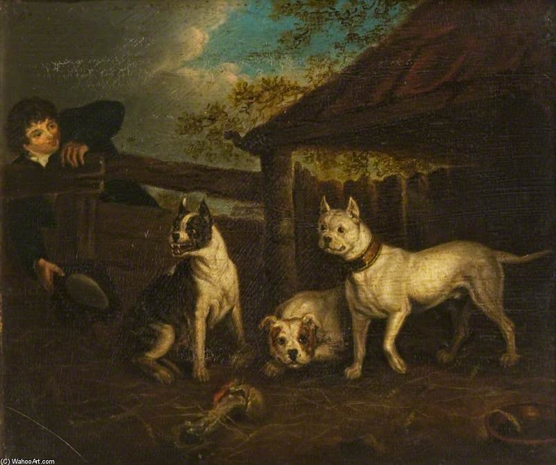 WikiOO.org - Encyclopedia of Fine Arts - Målning, konstverk Henry Bernard Chalon - Boy With Three Bullmastiffs