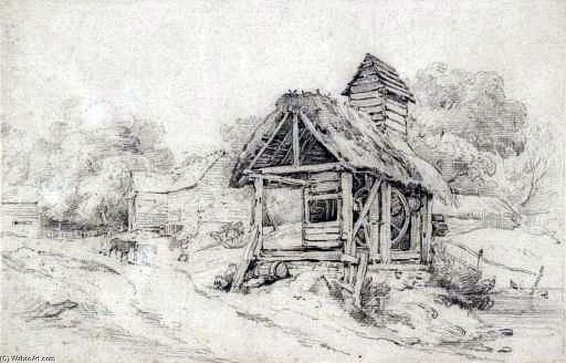 WikiOO.org - אנציקלופדיה לאמנויות יפות - ציור, יצירות אמנות Henry Edridge - Landscape With Mill