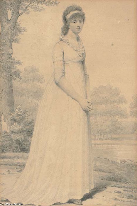 WikiOO.org - אנציקלופדיה לאמנויות יפות - ציור, יצירות אמנות Henry Edridge - Portrait Of Mary Edmonstone, Full-length, Standing In A Landscape