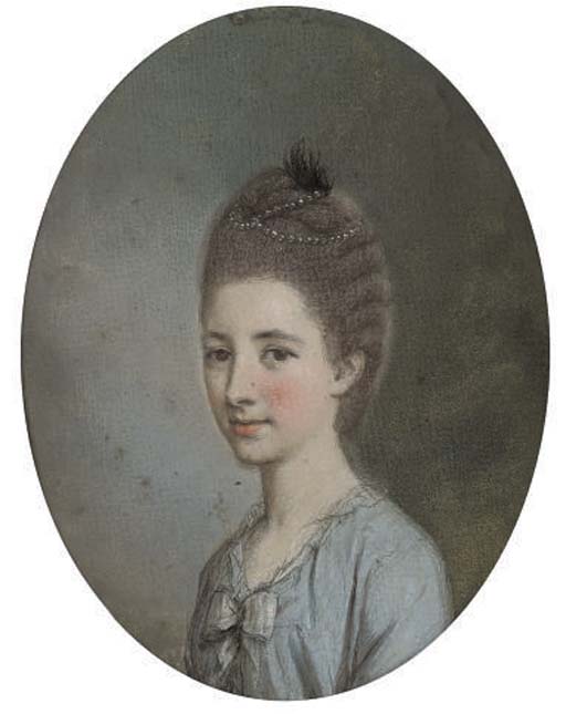 Wikioo.org - The Encyclopedia of Fine Arts - Painting, Artwork by Hugh Douglas Hamilton - Portrait Of A Lady, Bust-length, With A Beaded Headdress