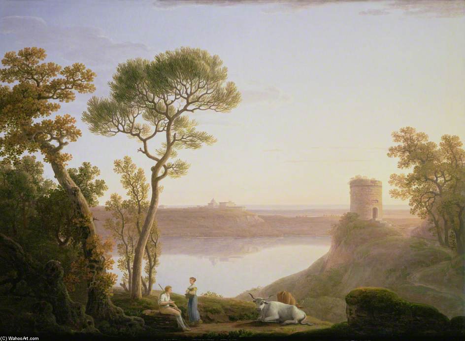 WikiOO.org - Encyclopedia of Fine Arts - Maľba, Artwork Jacob More - Lake Albano With Castel Gandolfo