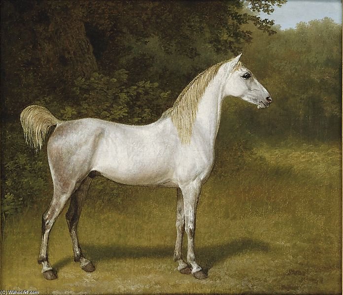 Wikoo.org - موسوعة الفنون الجميلة - اللوحة، العمل الفني Jacques Laurent Agasse - An Arab Stallion In A Landscape