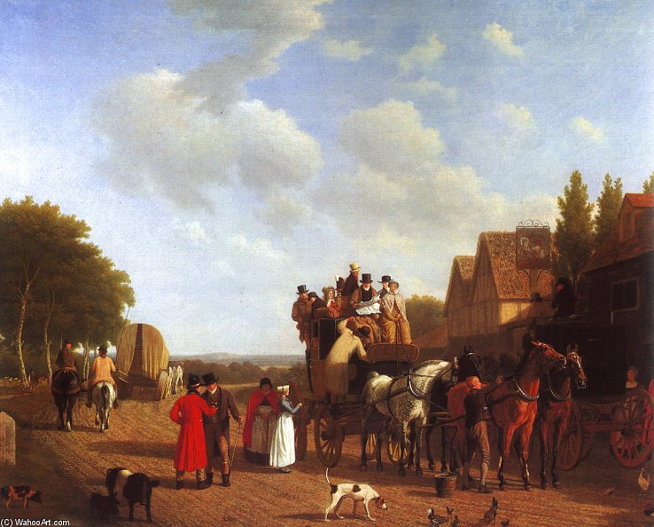 Wikioo.org - The Encyclopedia of Fine Arts - Painting, Artwork by Jacques Laurent Agasse - The Last Stage On The Portsmouth Road