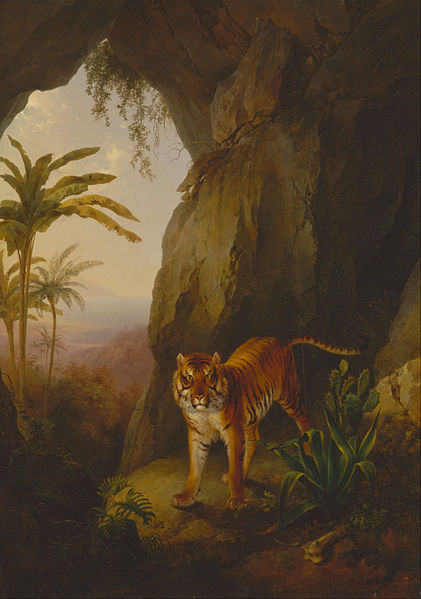 WikiOO.org – 美術百科全書 - 繪畫，作品 Jacques Laurent Agasse - 虎 在 一个 洞穴