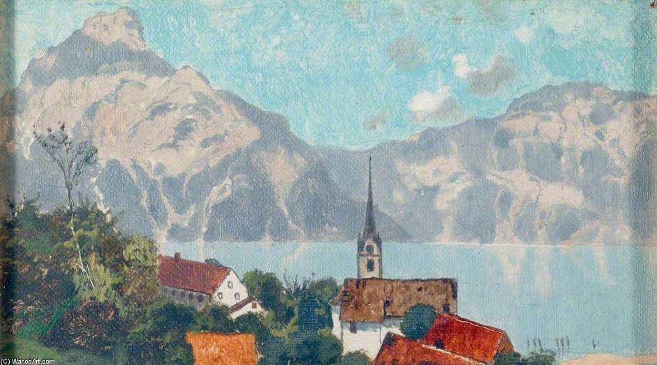 Wikioo.org - The Encyclopedia of Fine Arts - Painting, Artwork by Karl Heffner - Fluelen, On The Lake Of Lucerne