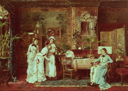 Wikioo.org - The Encyclopedia of Fine Arts - Painting, Artwork by Mihaly Munkacsy - Visit To A New Mother
