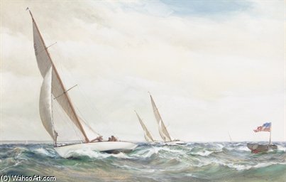 Wikioo.org - The Encyclopedia of Fine Arts - Painting, Artwork by Montague Dawson - Passing The Mark Boat