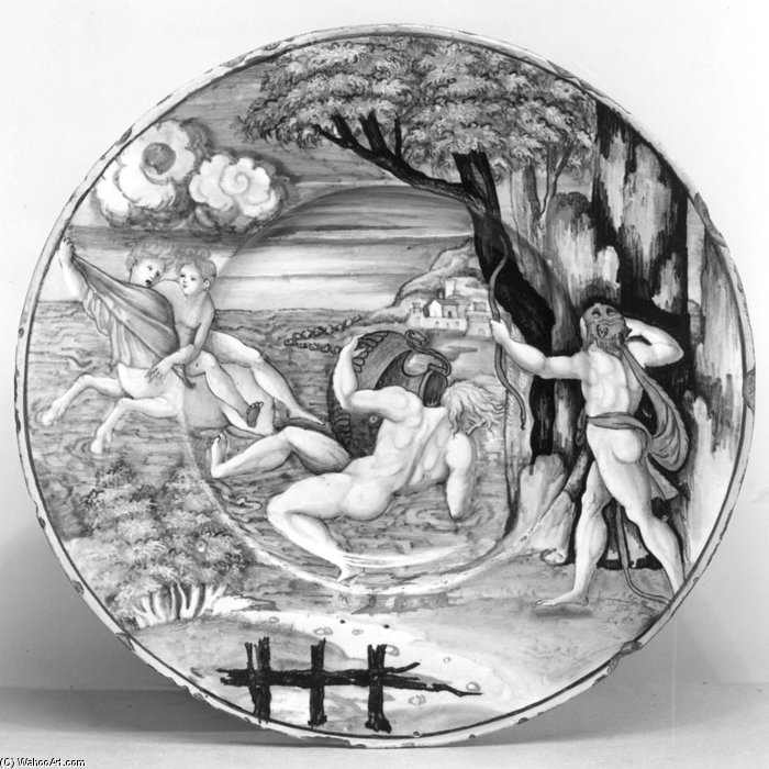 Wikioo.org - The Encyclopedia of Fine Arts - Painting, Artwork by Nanni Di Bartolo - Plate With Hercules, Nessus And Deianira
