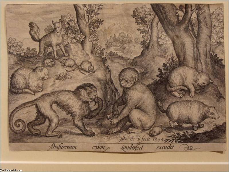 WikiOO.org - 百科事典 - 絵画、アートワーク Nicolaes De Bruyn - フォックスウォッチング猫とマウス