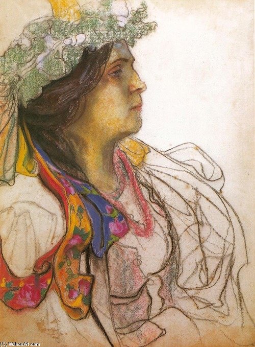 WikiOO.org - Encyclopedia of Fine Arts - Maleri, Artwork Stanislaw Wyspianski - Portrait Of The Actress Wanda Siemaszkowa