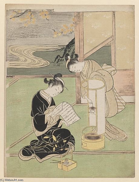 Wikioo.org - The Encyclopedia of Fine Arts - Painting, Artwork by Suzuki Harunobu - Andon-no Yusho Evening Glow In The Paper-covered Night-light