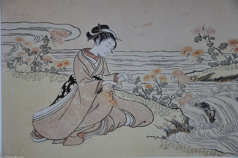 Wikioo.org - The Encyclopedia of Fine Arts - Painting, Artwork by Suzuki Harunobu - Jouvenceau The Chrysanthemum Themes