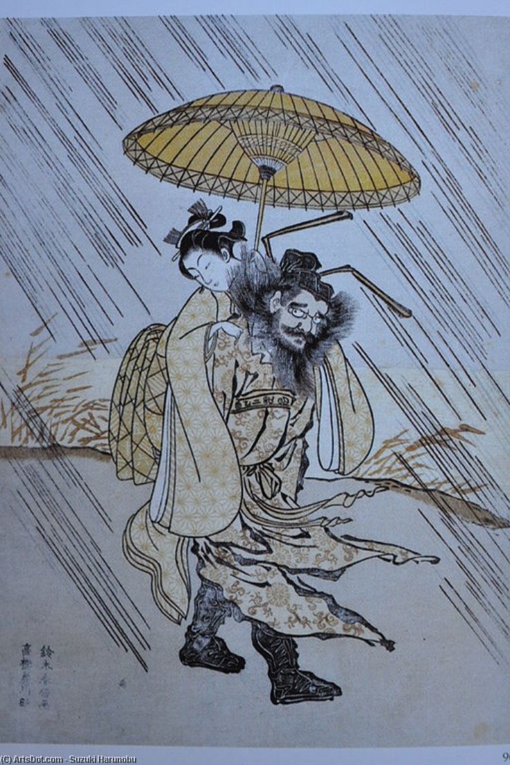 Wikioo.org - Die Enzyklopädie bildender Kunst - Malerei, Kunstwerk von Suzuki Harunobu - Shoki Tragen ein junger frau auf seinem Rücken