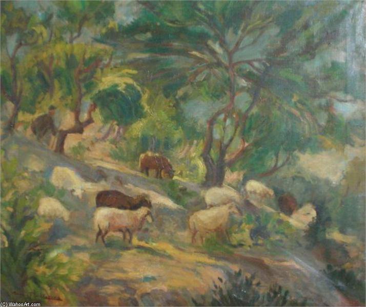 Wikioo.org – L'Enciclopedia delle Belle Arti - Pittura, Opere di Thalia Flora Karavia - Pecore Su Un Pendio