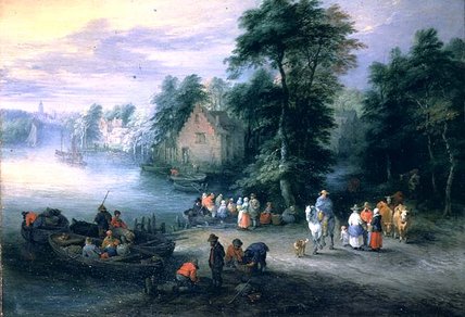 Wikioo.org - The Encyclopedia of Fine Arts - Painting, Artwork by Theobald Michau - Wooded River Landscape With Figures And Cattle_2