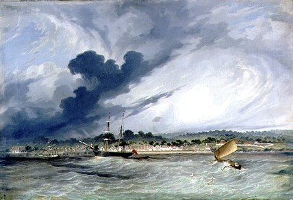Wikioo.org - The Encyclopedia of Fine Arts - Painting, Artwork by Thomas Baines - Copang Bay, The Messenger At Anchor