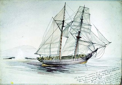 Wikioo.org - The Encyclopedia of Fine Arts - Painting, Artwork by Thomas Baines - The Messenger Passing Vancouver's Reef, Australia