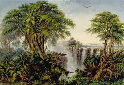 Wikioo.org - The Encyclopedia of Fine Arts - Painting, Artwork by Thomas Baines - Victoria Falls With Stampeding Buffalo
