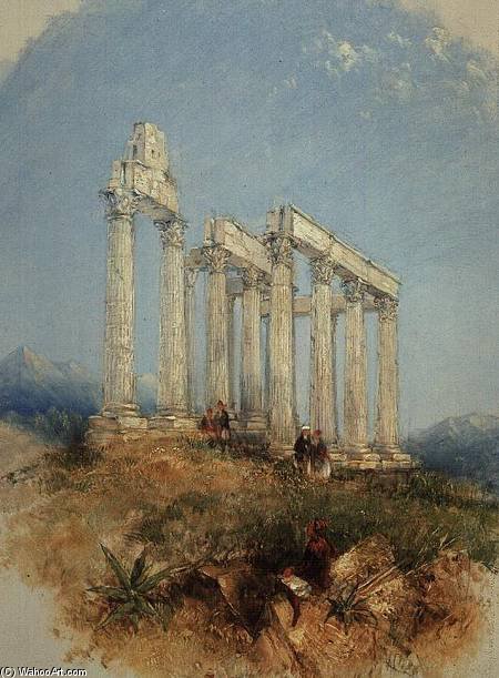 Wikioo.org – La Enciclopedia de las Bellas Artes - Pintura, Obras de arte de Thomas Creswick - el templo de júpiter Olimpio , Atenas
