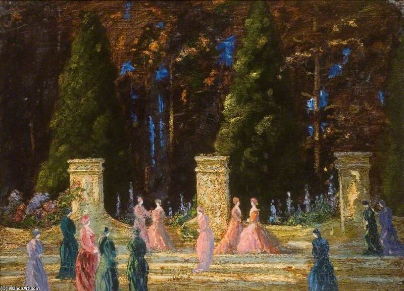 WikiOO.org - Enciclopédia das Belas Artes - Pintura, Arte por Thomas Edwin Mostyn - A Garden By Night
