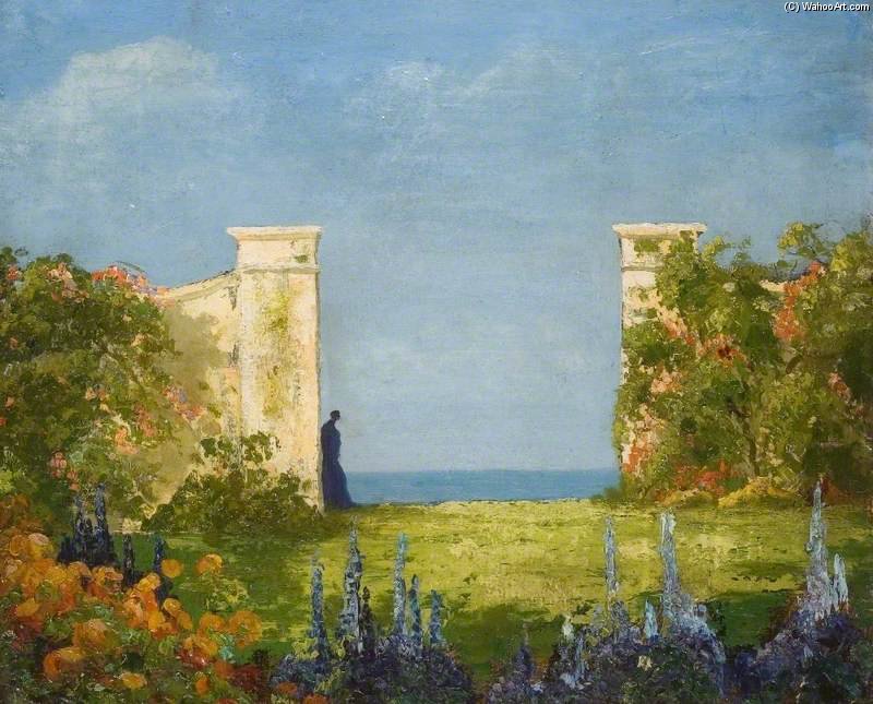 Wikioo.org - The Encyclopedia of Fine Arts - Painting, Artwork by Thomas E Mostyn - Garden Overlooking The Sea