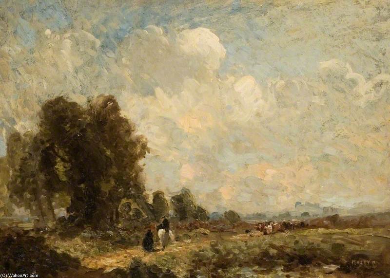 Wikioo.org - The Encyclopedia of Fine Arts - Painting, Artwork by Thomas E Mostyn - Landscape With Figures On A Country Path