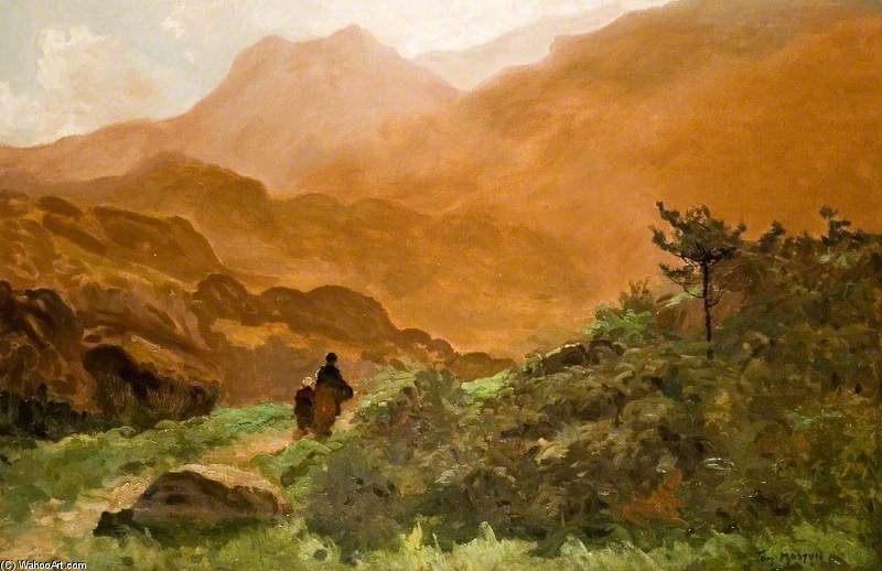 Wikioo.org – La Enciclopedia de las Bellas Artes - Pintura, Obras de arte de Thomas E Mostyn - paisaje de montaña enestado  cifras