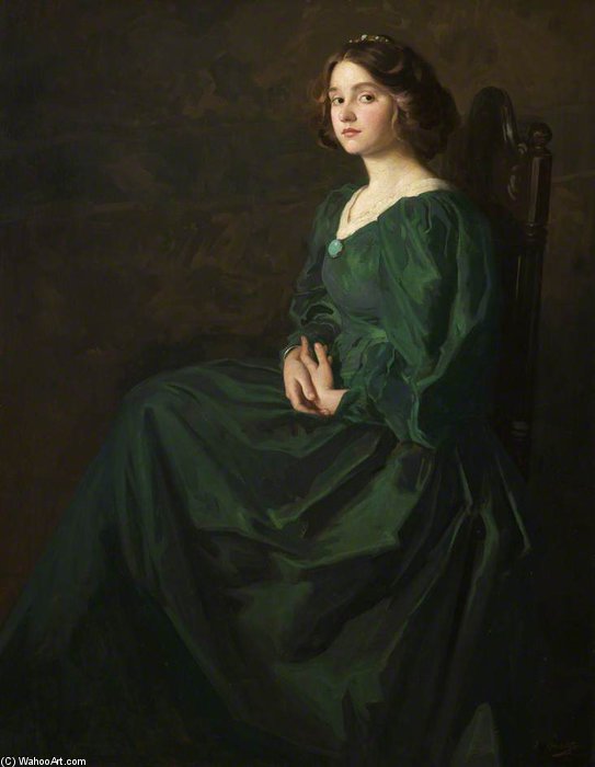 Wikioo.org - The Encyclopedia of Fine Arts - Painting, Artwork by Thomas E Mostyn - The Green Gown