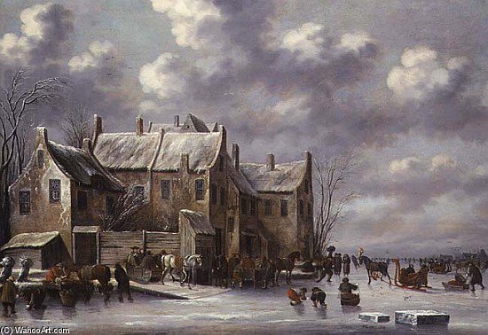 Wikioo.org - The Encyclopedia of Fine Arts - Painting, Artwork by Thomas Heeremans - Winter Scene With View At Medemblik